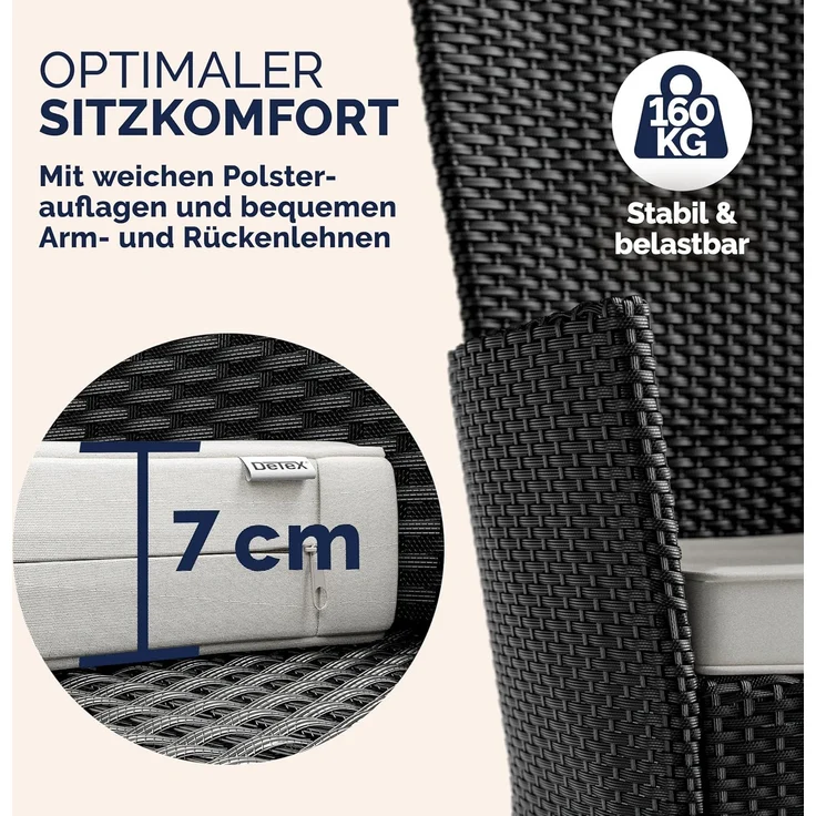 Casaria Garten-Essgruppe, (5-tlg), Polyrattan 4 Personen Auflagen Stühle Stapelbar Akazie Holz Wetterfest – Bild 6