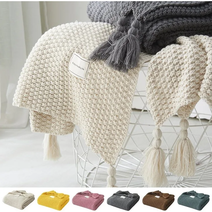 Wohndecke Kuscheldecke Gestrickte Strickdecke,Sofadecke,Tagesdecke, BTTO, Quasten,Weich,Warm,für Bett Sofa und Couch