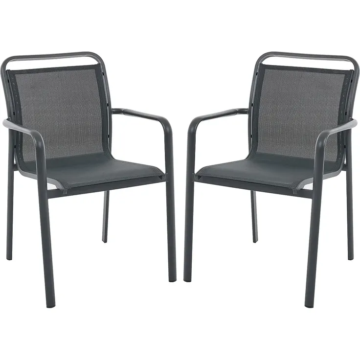 Vente-unique - 2er-Set Stapelbare Gartenstühle aus Aluminium und Textiline - Dunkelgrau - VELYRA von MYLIA