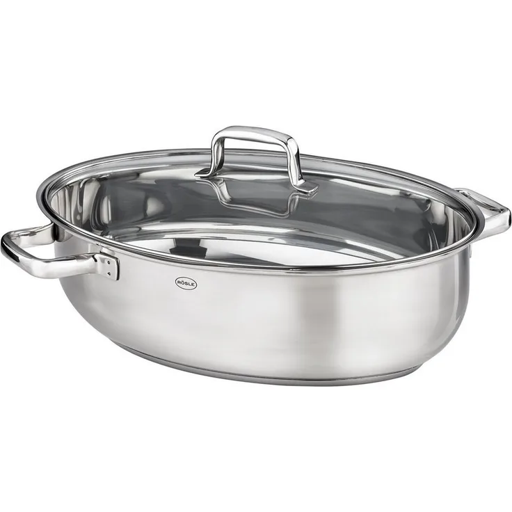 RÖSLE Edelstahlbräter oval mit Glasdeckel induktionsgeeignet 41x32cm 130456