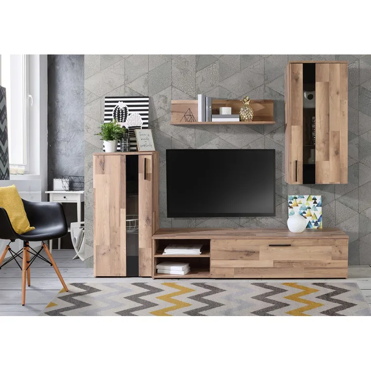FORTE Crunch Wohnwand, Holzwerkstoff, Braun, 213 x 184 x 41,3 cm