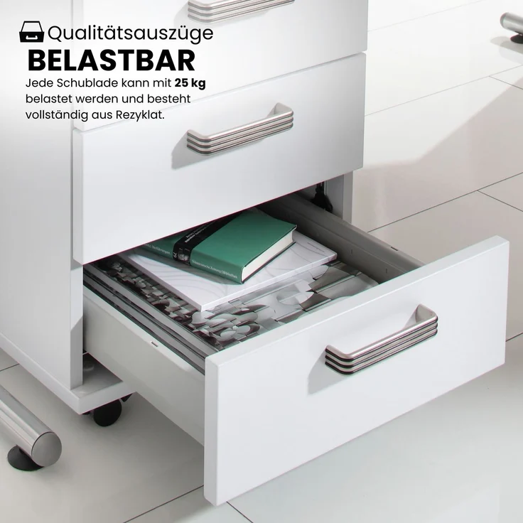 bümö Schreibtisch Schrank abschließbar, Schubladenschrank Holz in graphit, Container mit Schubladen - Schubladen Schrank Büro, Schreibtisch Container od. Schreibtisch Kommode mit Bogengriffe, SC50-G-G-BM – Bild 4