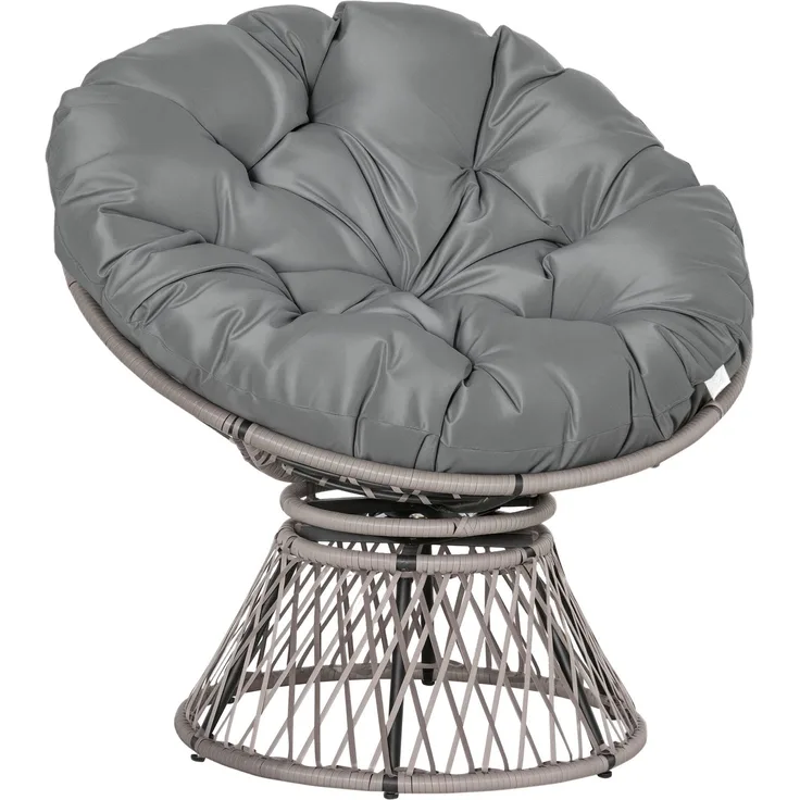 Runder Garten-Sessel, drehbarer Papasan-Sessel, Ø 97 x 86H cm, großes Kissen im Lieferumfang enthalten, Polyester-Geflecht