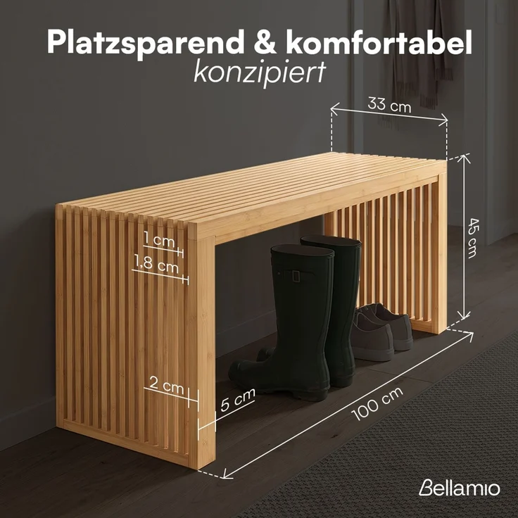 Bellamio 'Sava' Sitzbank, Bambus, natur, Holzbank ohne Lehne, 45x33x100 cm, bis 250 kg belastbar – Bild 7