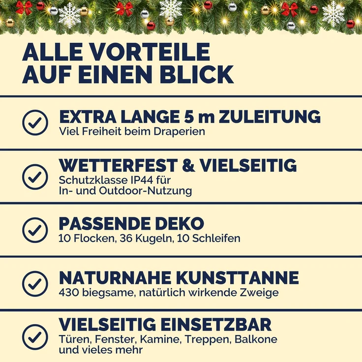 Casaria Weihnachtsgirlande 5m 80 LED inkl. Deko Outdoor Girlande Weihnachten Tannengirlande Außen Weihnachtsdeko – Bild 7