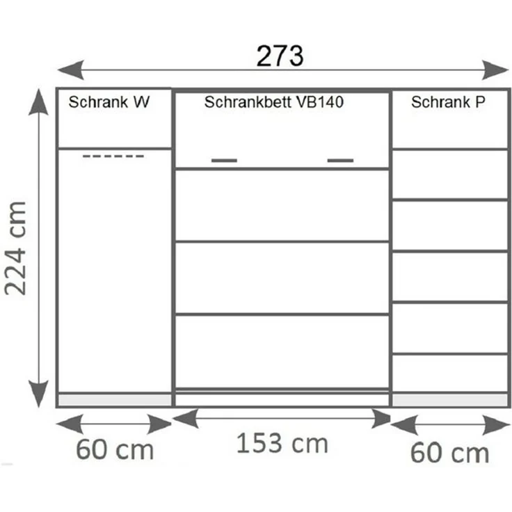 QMM TraumMöbel Schrankbett Klappbett VB 140 x 200 mit 2 Schränken (Möbel-Set, 3-St, Schrankbett vertikal 140x200, 2 Schränke) Farbauswahl – Bild 4