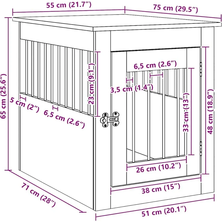 vidaXL Hundebox-Möbel Schwarze Eiche 55 x 75 x 65 cm Holzwerkstoff 862175 – Bild 12