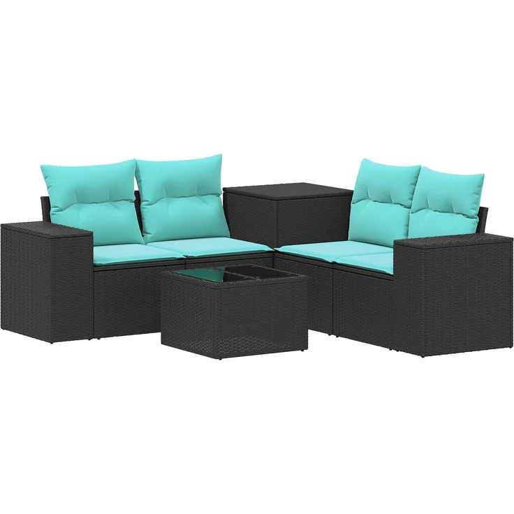 vidaXL Sofa Set 6 stk. Schwarz und Blau Polyrattan und Stahl 3447552 – Bild 2