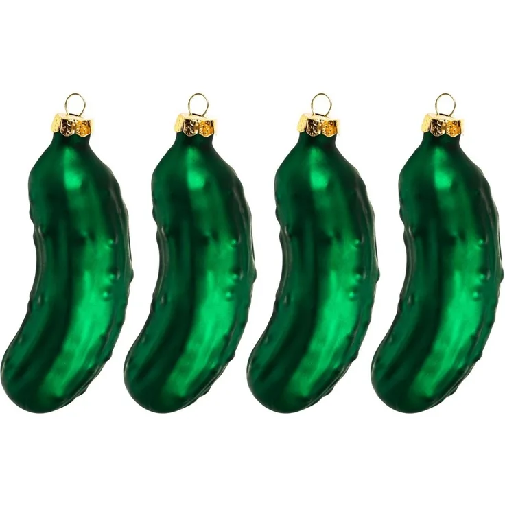 4er Set Gurke Weihnachtskugel Christbaumschmuck Glas Ø 3cm L 9,2cm Grün