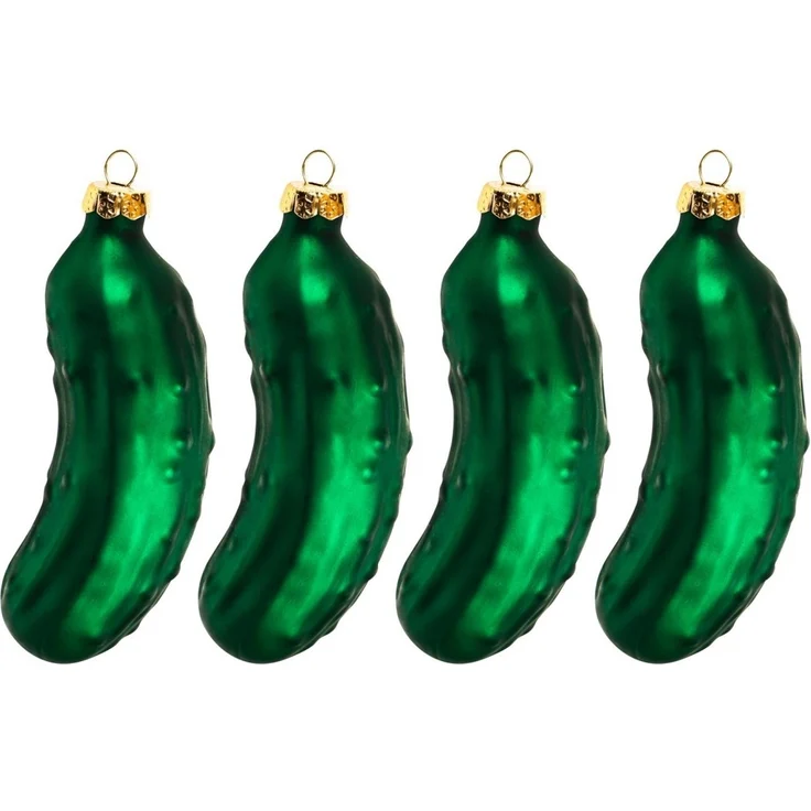 4er Set Gurke Weihnachtskugel Christbaumschmuck Glas Ø 3cm L 9,2cm Grün
