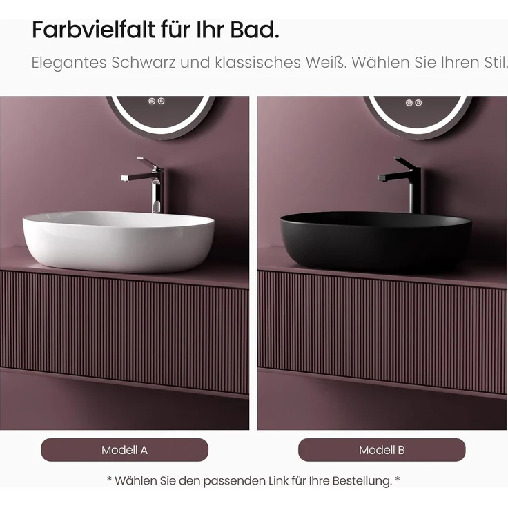 EMKE Waschbecken – Aufsatzwaschbecken Oval, 60 x 41 x 13 cm, Weiß, Kratzfest Waschbecken Bad, Leicht zu Installieren & Reinigen, Waschtisch für Bad & Gäste-WC – Bild 8