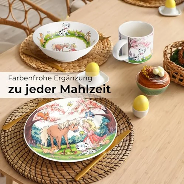MiaMio Kindergeschirr-Set 3er-Set Kindergeschirr/Porzellan inkl. Teller, Schüssel und Tasse Prin (3-tlg), 1 Personen, Porzellan – Bild 6