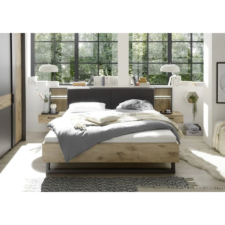 Bettanlage >Daria< Liegefl. 180x200cm, Viking Oak / Graphit - 297,6x98,8x222,4cm (BxHxT) – Bild 3
