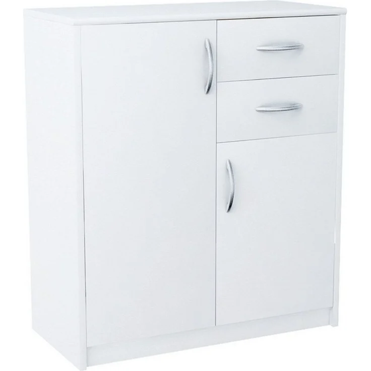 Home Collective Kommode mit 2 Schubladen und 2 Türen in matter Ausführung, Kommode 74cm breit (Hergestellt aus laminiertem Holz, Metallrollen mit Auszugssperre), Holz Schrank Sideboard Highboard Kommode mit Schubladen Weiß – Bild 2