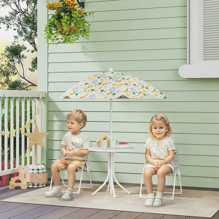 AIYAPLAY Garten-Kindersitzgruppe, Stahl, Polyester, Weiß, 49,5L x 49,5B x 50H cm – Bild 2