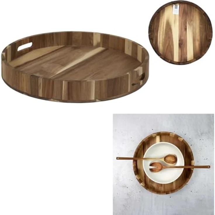 HOME DECO FACTORY, KA5092, Acacia Tray 40 cm - Elegant and Practical for Serving Your Dishes in Style, Easy to Transport and clean, Perfect for Any Occasion - Brown – Bild 4