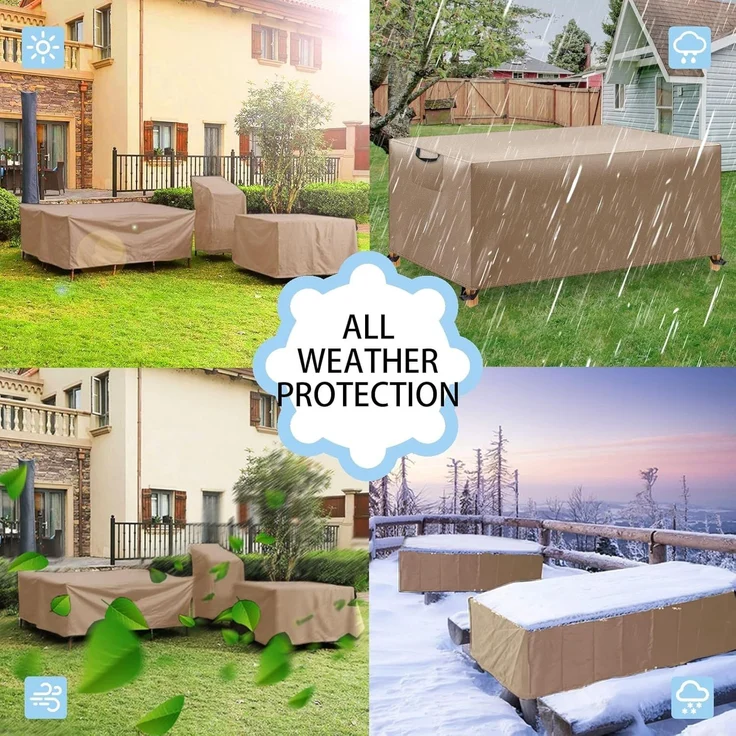 WUAYAMI Gartenmöbel Abdeckung wasserdichte Abdeckplane Gartenmöbel Winddicht Anti-UV Schwerlast 420D -Oxford Gewebe für Sitzgruppe Gartentische Terrassenmöbel Khaki, 220 x 100 x 75 – Bild 6