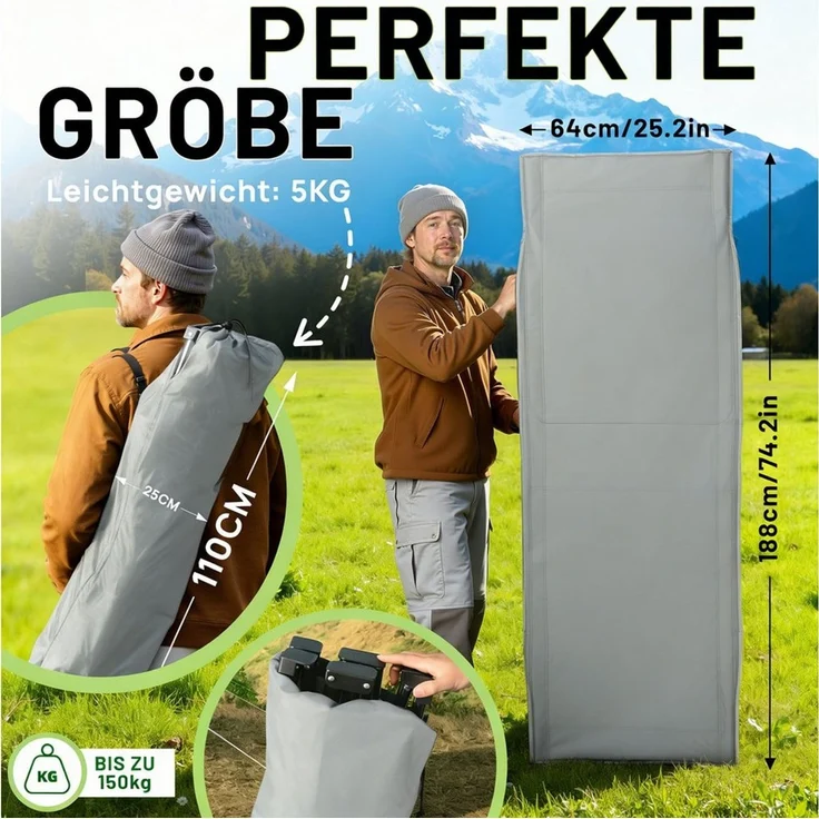 kehot Klappbett Campingbett Feldbett Klappbar 188x64x49 cm, mit 4 cm Polsterauflage (Faltbare Relaxliege aus Oxford-Gewebe,stabilem Stahlgeerüst,Tragetasche, Verstellbare Rückenlehne, Einfach zu Montieren, bis 250 kg belastbar) geeignet für Outdoor, Ga... – Bild 1