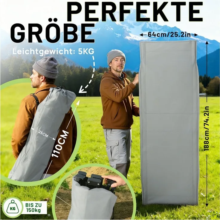 kehot Klappbett Campingbett Feldbett Klappbar 188x64x49 cm, mit 4 cm Polsterauflage (Faltbare Relaxliege aus Oxford-Gewebe,stabilem Stahlgeerüst,Tragetasche, Verstellbare Rückenlehne, Einfach zu Montieren, bis 250 kg belastbar) geeignet für Outdoor, Ga...