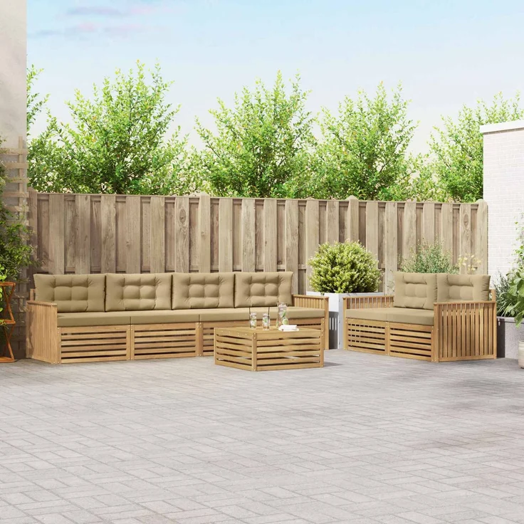 vidaXL Outdoor-Sofagarnitur 7 stk. 6-Sitzer Weiß und Beige 3390083 – Bild 1