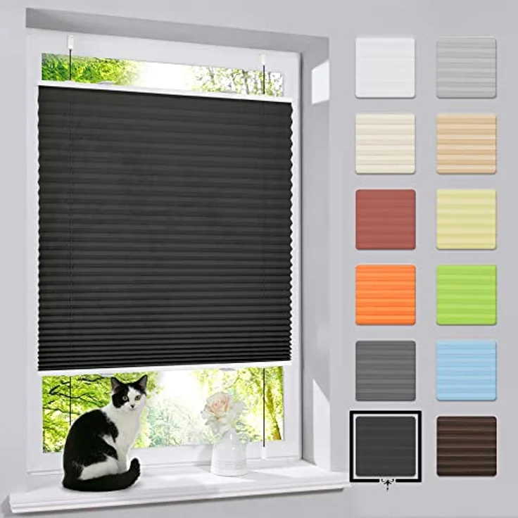 bobodeco Plissee Klemmfix Faltrollo Schwarz 40x130cm, Blickdicht, Lichtdurchlässig, Montage ohne Bohren, für Fenster & Tür – Bild 1