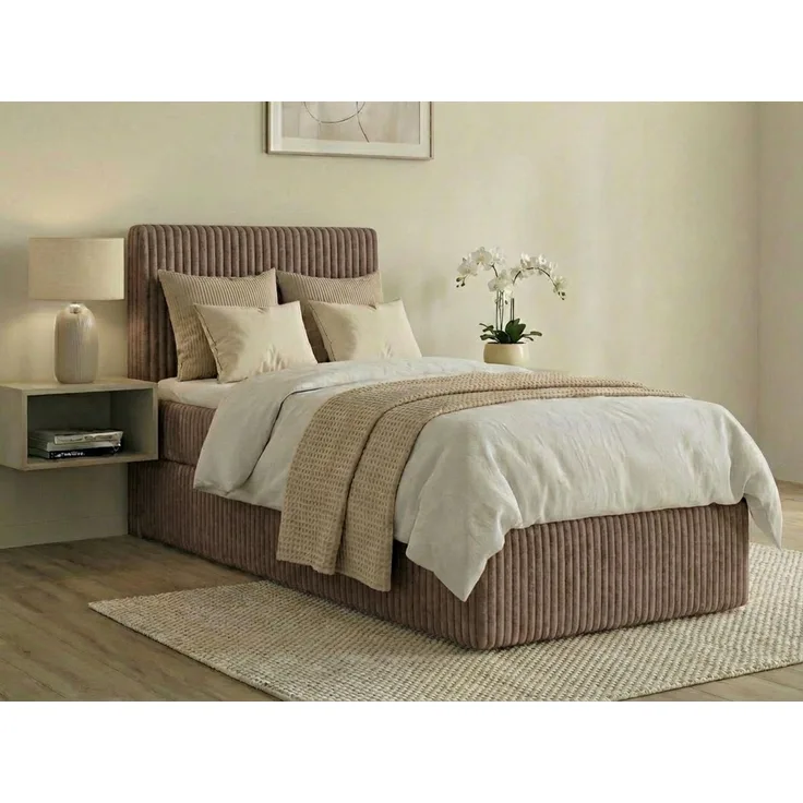 Boxspringbett RALF 140 x 200 cm mit Bettkasten, Topper und gepolstertem Kopfteil. Farbe: Braun, Härtegraden: H3 , Topper: T25-Topper