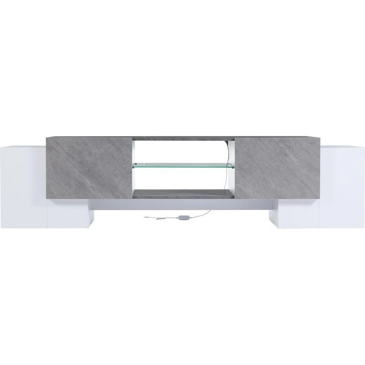 TV-Schrank Lowboard 180x40x46,5 cm mit LED-Beleuchtung & Bluetooth, Weiß/Grau – Bild 7