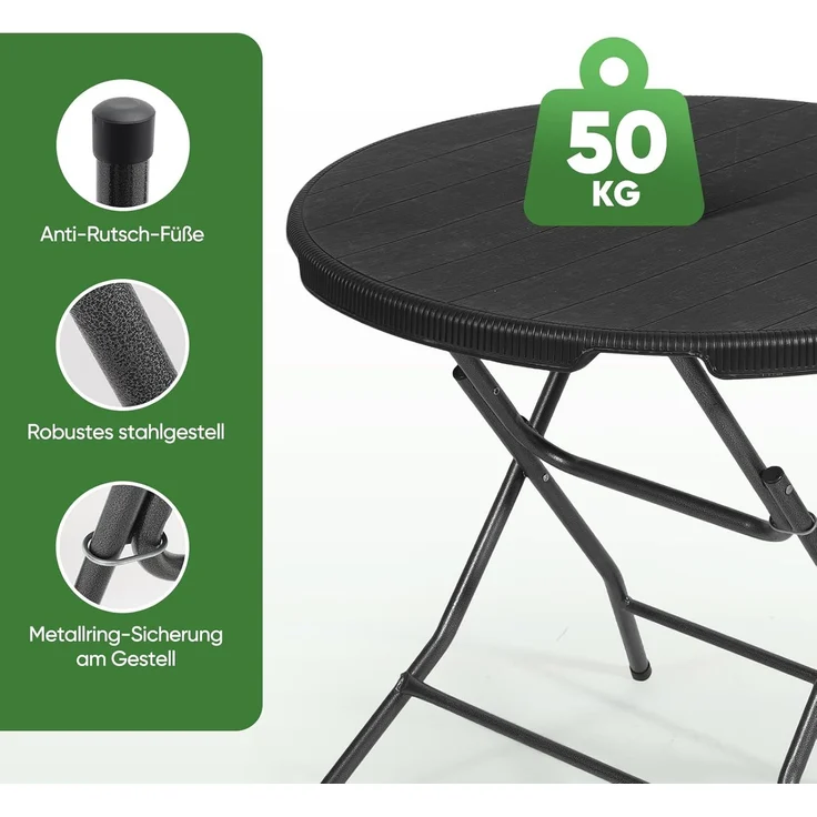 Sekey Klapptisch Rund Campingtisch Balkontisch Gartentisch Klappbar Tisch, Ø 81x73 cm H – Bild 4