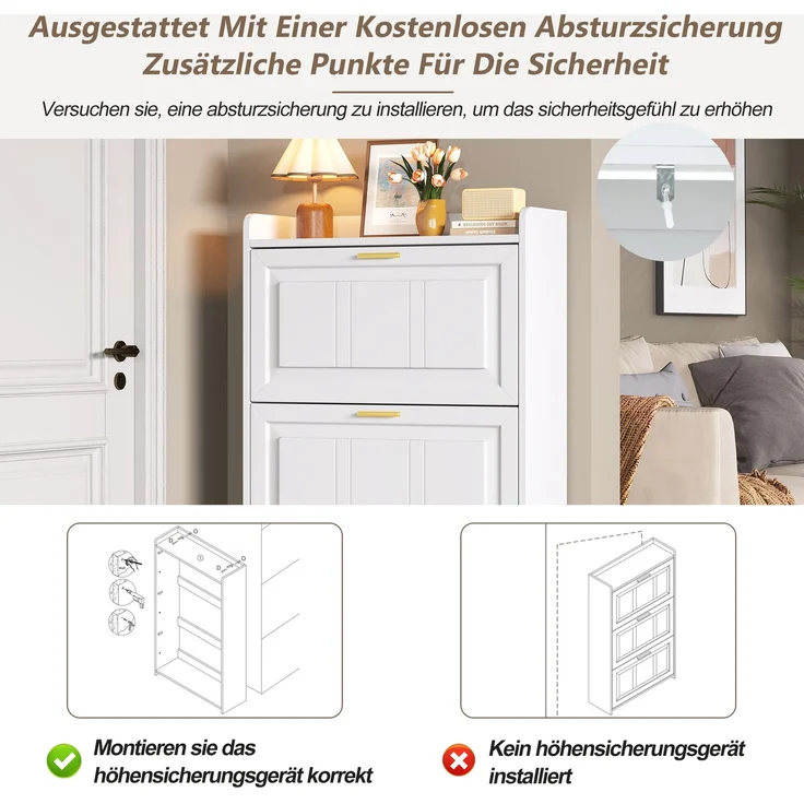 Schuhschrank Set 2-teilig 70x24x120 cm Weiß 2 Klapptüren pro Schrank Ablagefläche – Bild 5