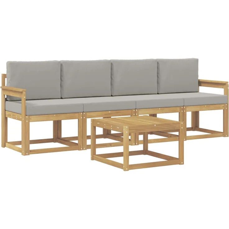 vidaXL Outdoor-Sofagarnitur 5 Stk. Weiß und Hellgrau Polyester 3387200 – Bild 2