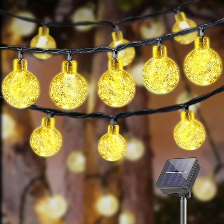 LQWELL® Solar Lichterkette Aussen, Solar Kettenlicht Kristall Kugeln 30LED 8M 26FT IP44 8 Modi Lichterkette für Außer/Innen Wasserdicht Garten Terrasse Balkon Hochzeit Fenster (Warmweiß)