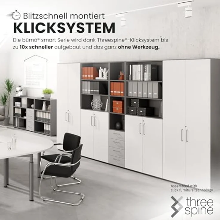 bümö Aktenschrank abschließbar, Büroschrank Holz 80cm breit in Graphit/Ahorn - abschließbarer Schrank mit Aktenregal für's Büro & Arbeitszimmer, Büro Möbel Ordnerschrank mit Schloss, 928T2-G-3-BS – Bild 9
