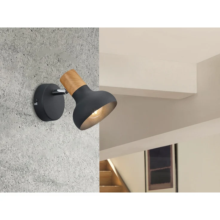 Wandstrahler LATIKA Metall Schwarz mit Holzoptik, Breite 10cm – Bild 1