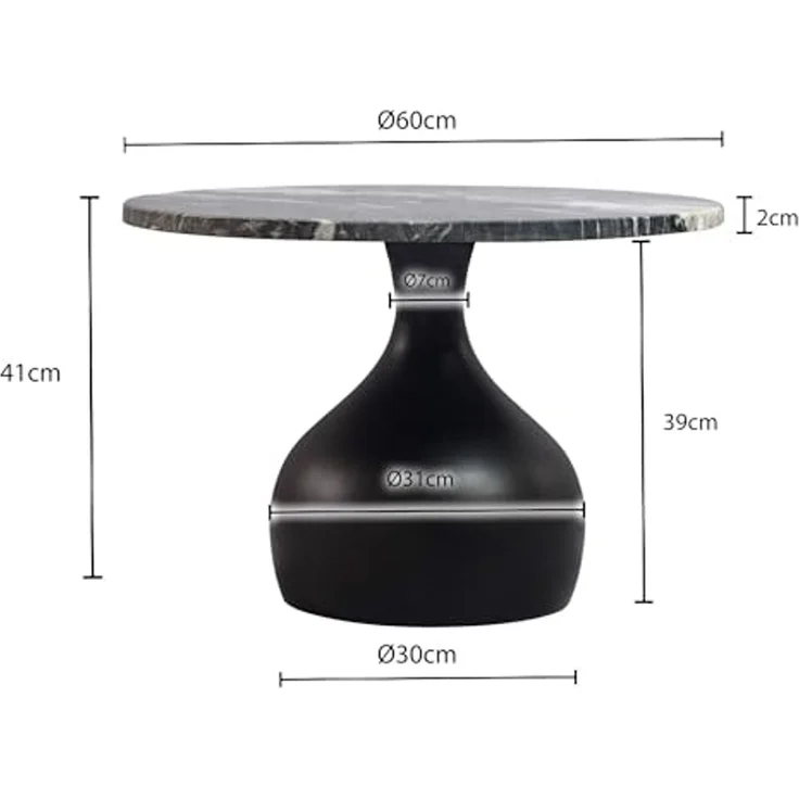 Couchtisch 60cm Aluminium mit schwarzer Marmor Tischplatte - Runder Wohnzimmertisch - Design Sofatisch - Moderner Loungetisch - Edler Beistelltisch Wohnzimmer Handmade – Bild 3