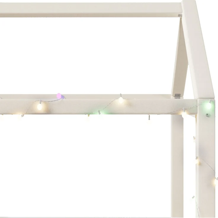 Gepolstertes Tagesbett 90x200 cm mit Haus-Design, LED-Lichtleisten und Leinenbezug, Beige – Bild 9