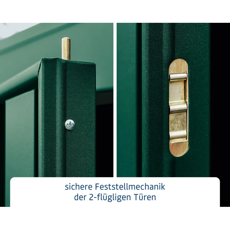 Hörmann Ecostar Metall-Gerätehaus Trend mit Satteldach Typ 3, 238x303 cm , moosgrün, 7,2 m²,2-flüglige Tür – Bild 7