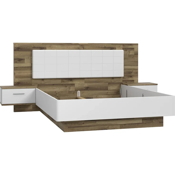 FORTE Sirius Black Bett mit 2 Nachtkommoden, Liegefläche 160x200 cm, Holzwerkstoff, Stabeiche kombiniert mit Weiß matt, 287,6 x 123,8 x 209,9 cm – Bild 1