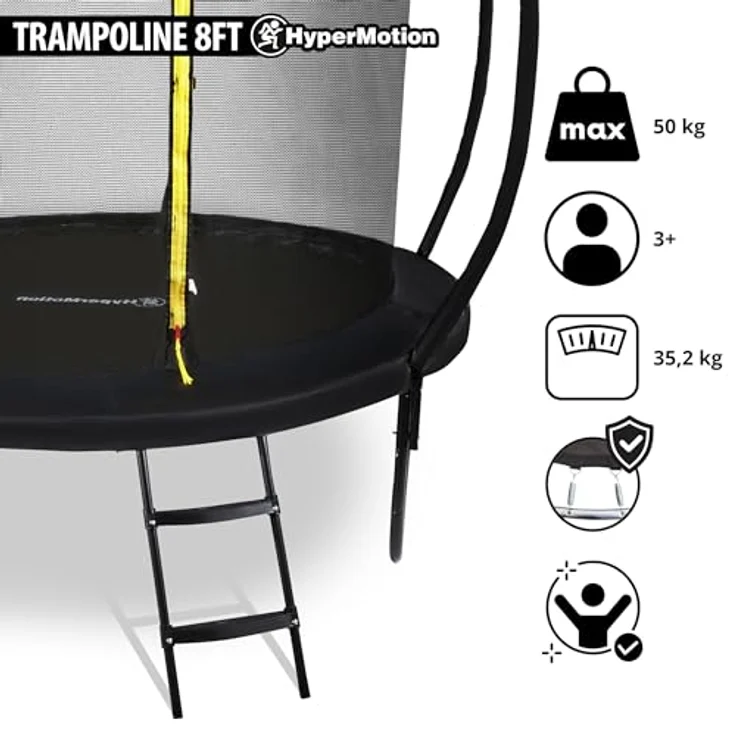 HyperMotion Kindertrampolin 244 cm mit Sicherheitsnetz und Leiter – wetterfest und robust für Kinder ab 3 Jahren – Bild 3