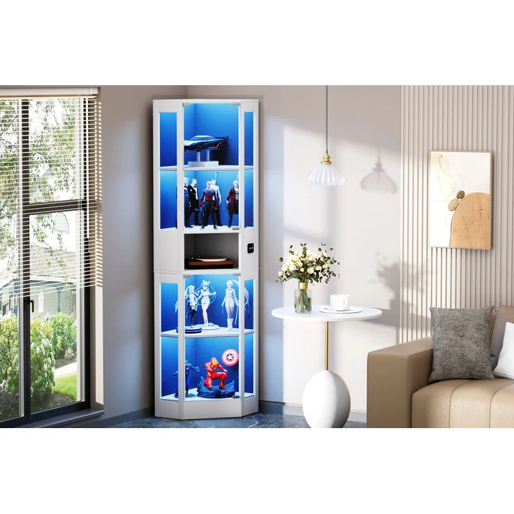 Fünfstöckige Glasvitrine mit Stauraum, LED-Beleuchtung, Glastüren und intelligenten Sensoren, Geeignet für Wohnzimmer, Schlafzimmer und Büros. Weiß.--Weiß--57x40x165cm--YOUDENOVA – Bild 6