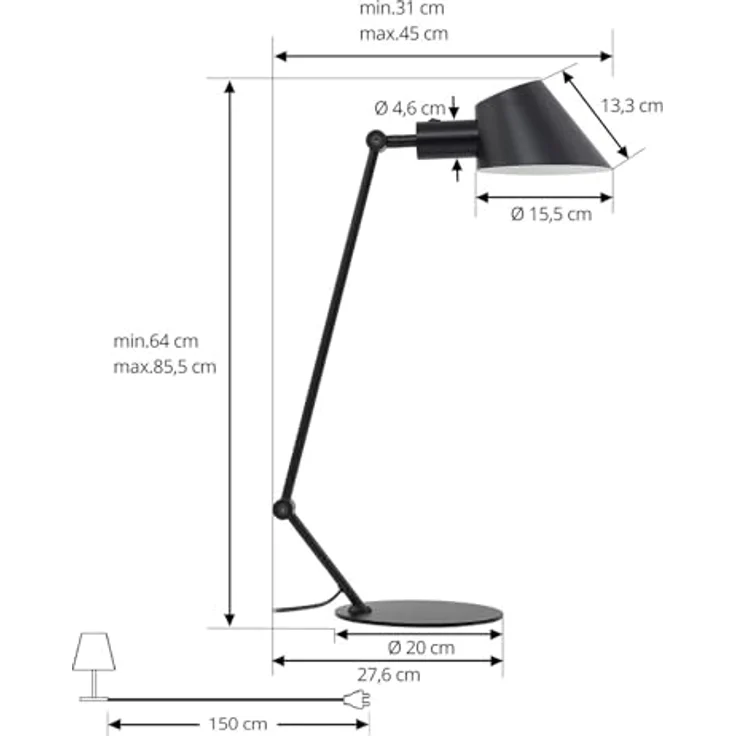 Lindby Corali Tischlampe, schwarze Metallleuchte mit verstellbarem Schirm, 64 cm Höhe für Wohnzimmer & Esszimmer – Bild 5