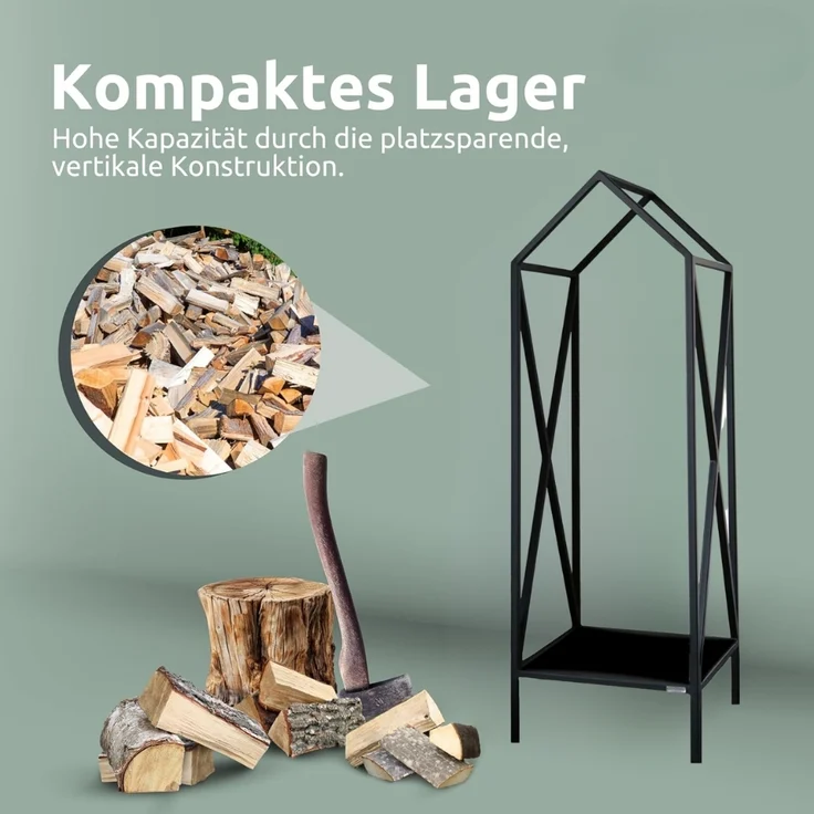 DELUKE® Kaminholzregal innen Metall DUSI | Dachdesign, Schwarz | Feuerholzregal Kaminholzhalter Holzständer Holzhalter innen Holzlager – Bild 5
