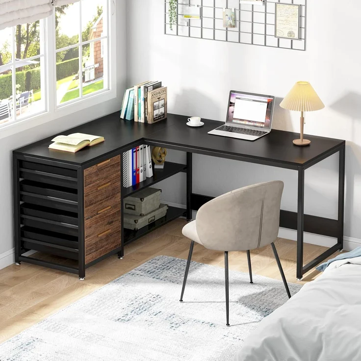LITTLE TREE 59-Zoll-L-förmiger Schreibtisch mit Schubladen, großer Computertisch mit Ablagefächern, umkehrbarer L-förmiger Eckschreibtisch für das Homeoffice – Bild 5