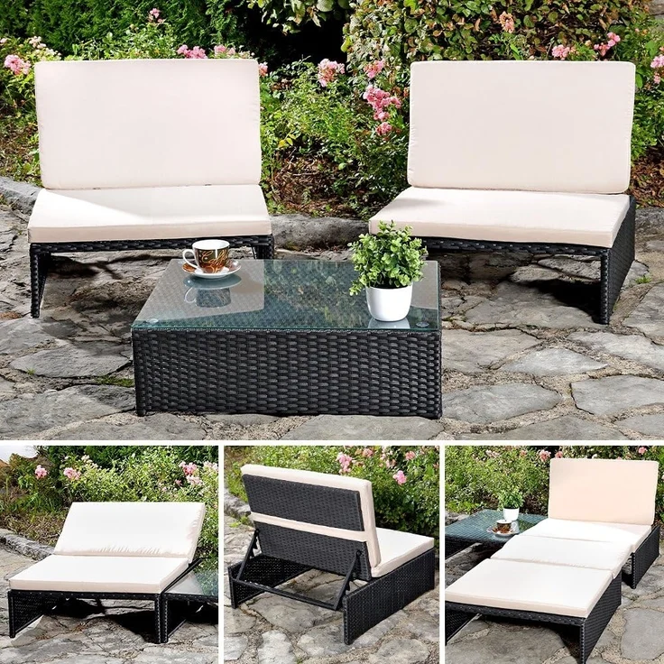 Lounge Sitzgarnitur Gartenset Gartenmöbel GartenSitzgruppe 2 Sessel Tisch Rattan – Bild 2