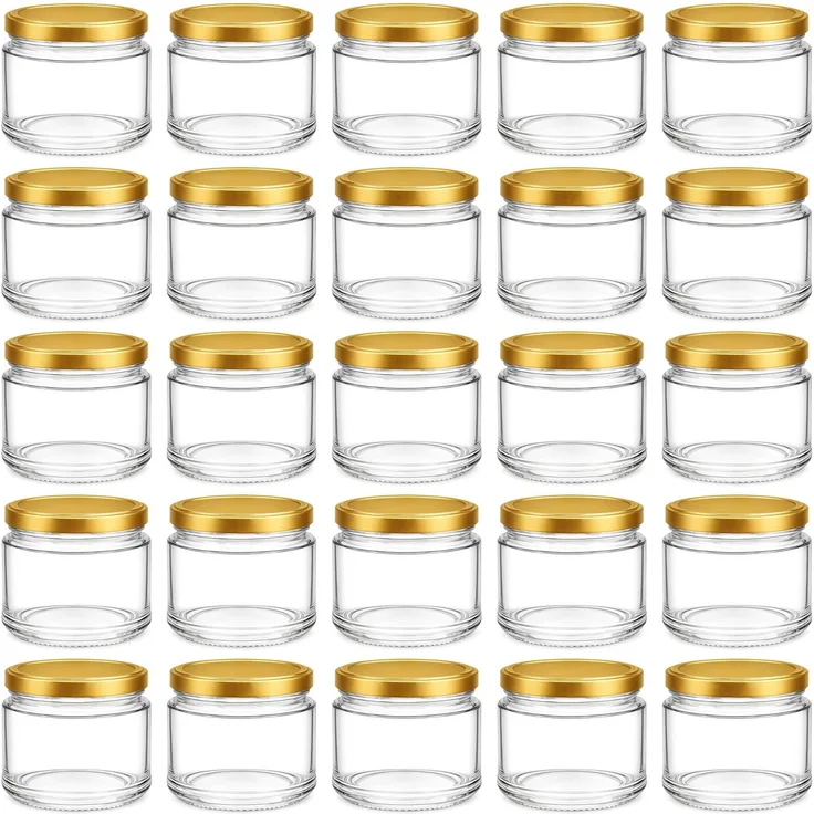 hocz 25x Marmeladengläser 200 ml | mit Deckel Gold TO 66 | Einmachgläser mit Schraubdeckel zum befüllen | Sturzgläser für Marmelade Schraubgläser | leere Gläser Set | 25 Stück
