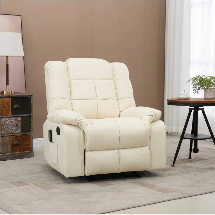 DESVIAE Sessel mit 8-Punkt-Massage und verstellbarer Rückenlehne, 99x99x94 cm, Schaumstoff, cremeweiß – Bild 1