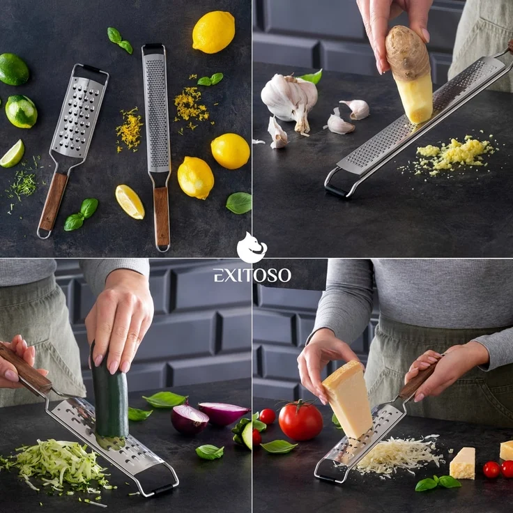 Exitoso Zitruszester Zitronenreibe 2er-Set, Ideal für Ingwer Knoblauch Muskatreibe Zitrusfrüchte, rostfrei – Bild 6