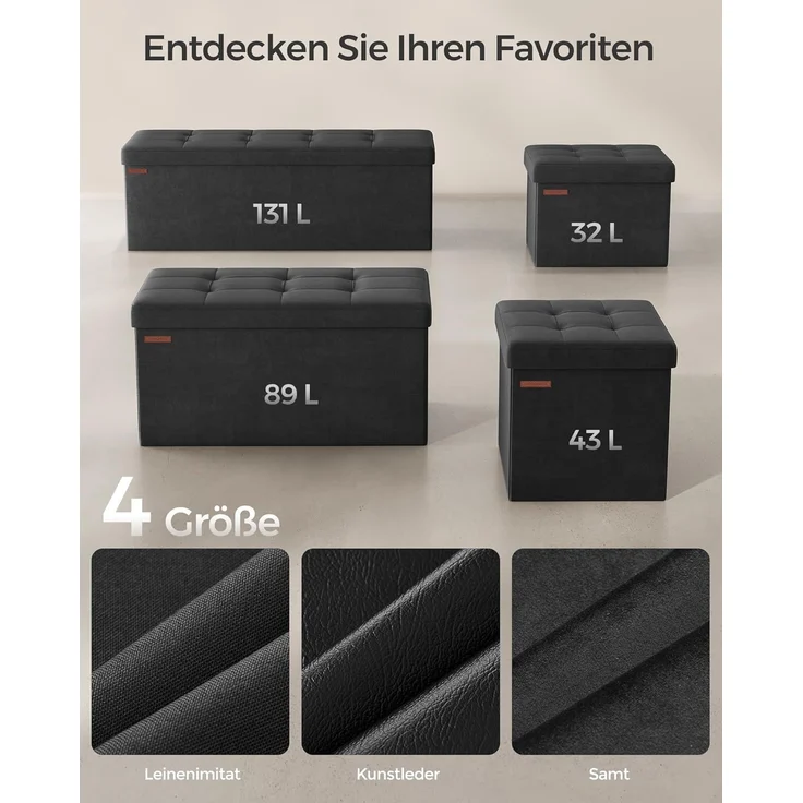 Songmics Sitztruhe mit Stauraum, Samt tintenschwarz, 31 x 31 x 41 cm – Bild 8