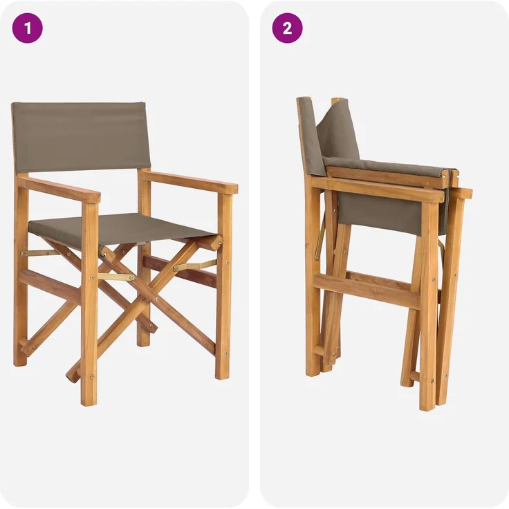 vidaXL Regiestuhl Braun und Taupe Massives Teakholz 42032675 – Bild 7