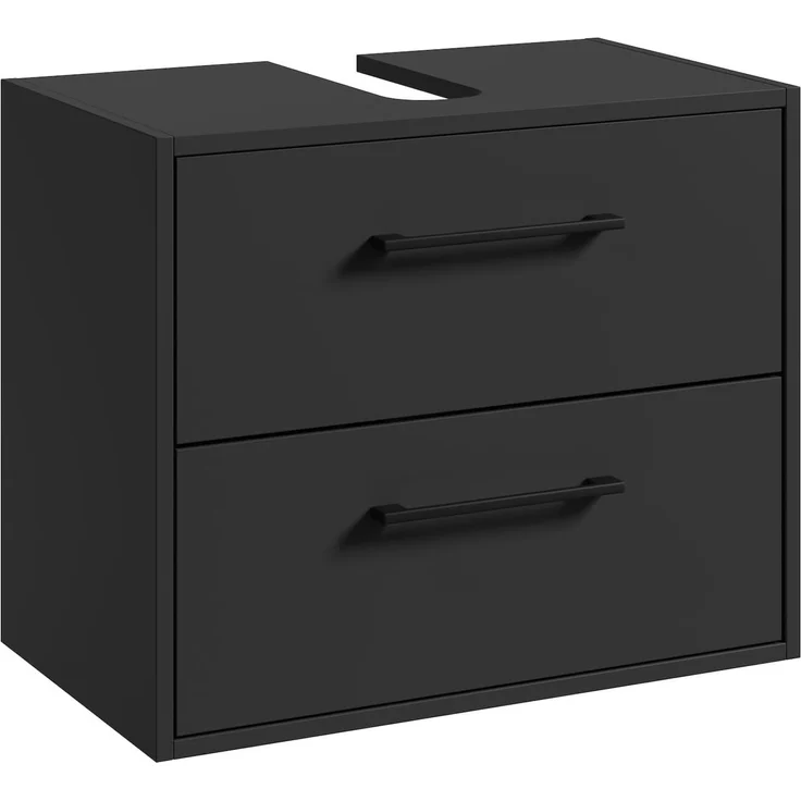 Waschbeckenunterschrank Florence 60 x 35 cm Schwarz Matt - Hängender Badezimmerschrank mit 2 Schubladen – Bild 1