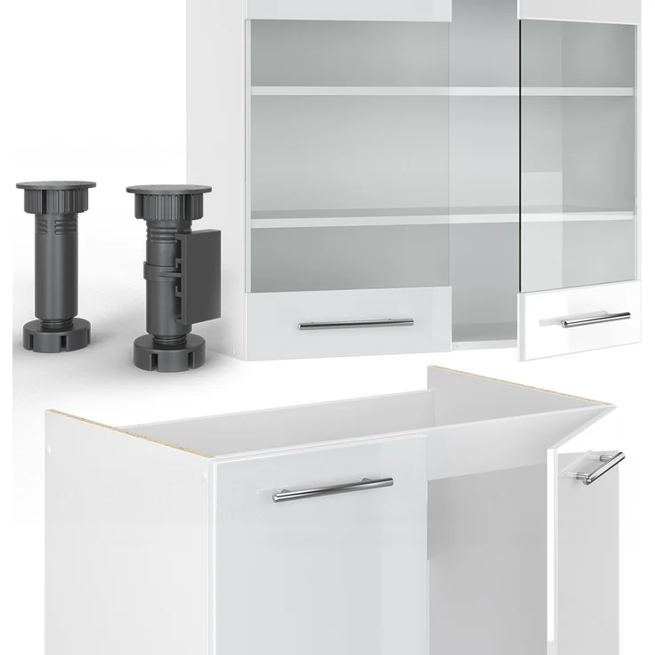 Küchenzeile Fame-Line Weiß Hochglanz/Weiß 235 cm ohne Arbeitsplatte Vicco – Bild 5